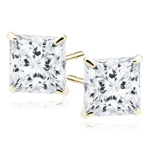 Cercei argint placati cu aur galben cu piatra Princess Cut 7 mm DiAmanti 1CK7EG_W-DIA (Argint 925‰ 1,6 g.)